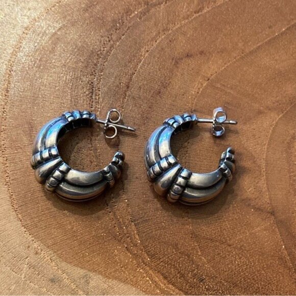 RETIRED James Avery Thatch Hoop Ear Post Earrings, Sterling Silver